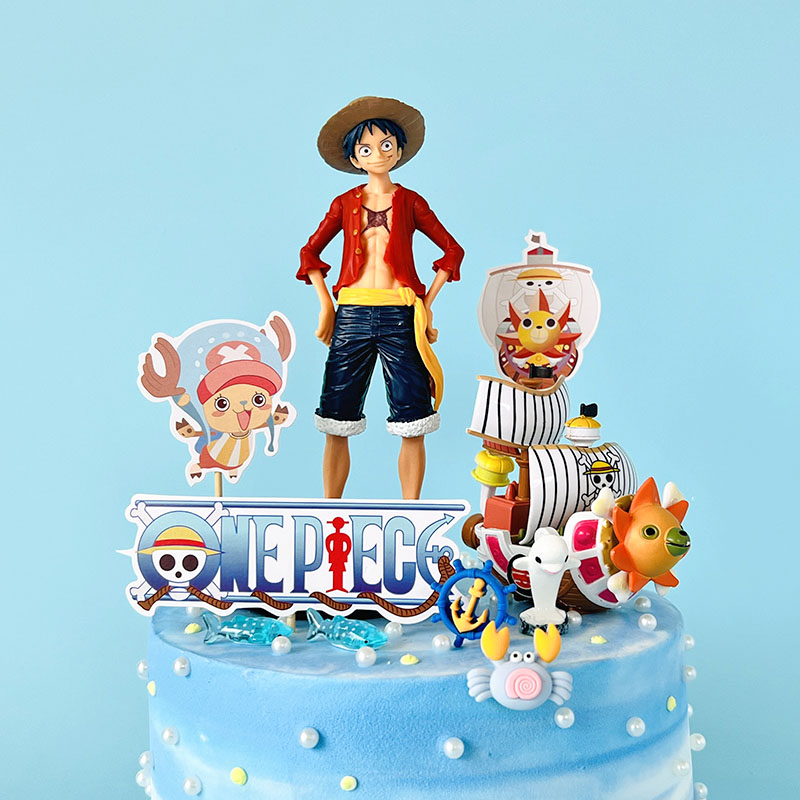 海贼王路飞蛋糕摆件航海家太阳号海盗船烘焙装饰船舵船锚乔巴插牌