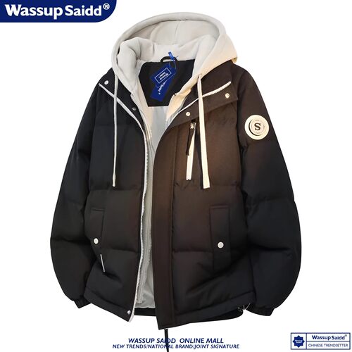 WASSUP SAIDD潮流连帽棉衣男假两件冬季加厚保暖外套男女面包棉服