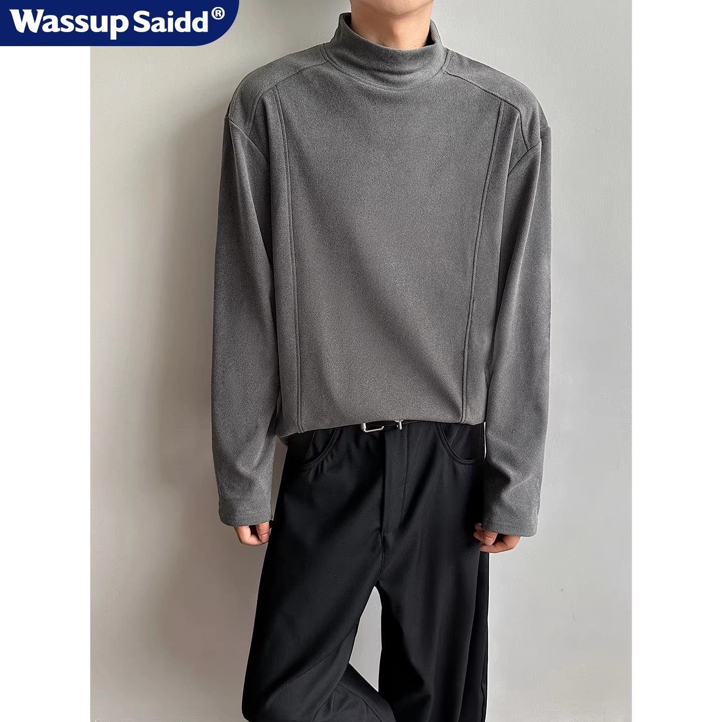 WASSUP SAIDD德绒半高领长袖T恤男保暖中高领打底衫宽松极简上衣,男装,T恤,淘宝优惠券,粉丝福利购,淘宝优惠卷
