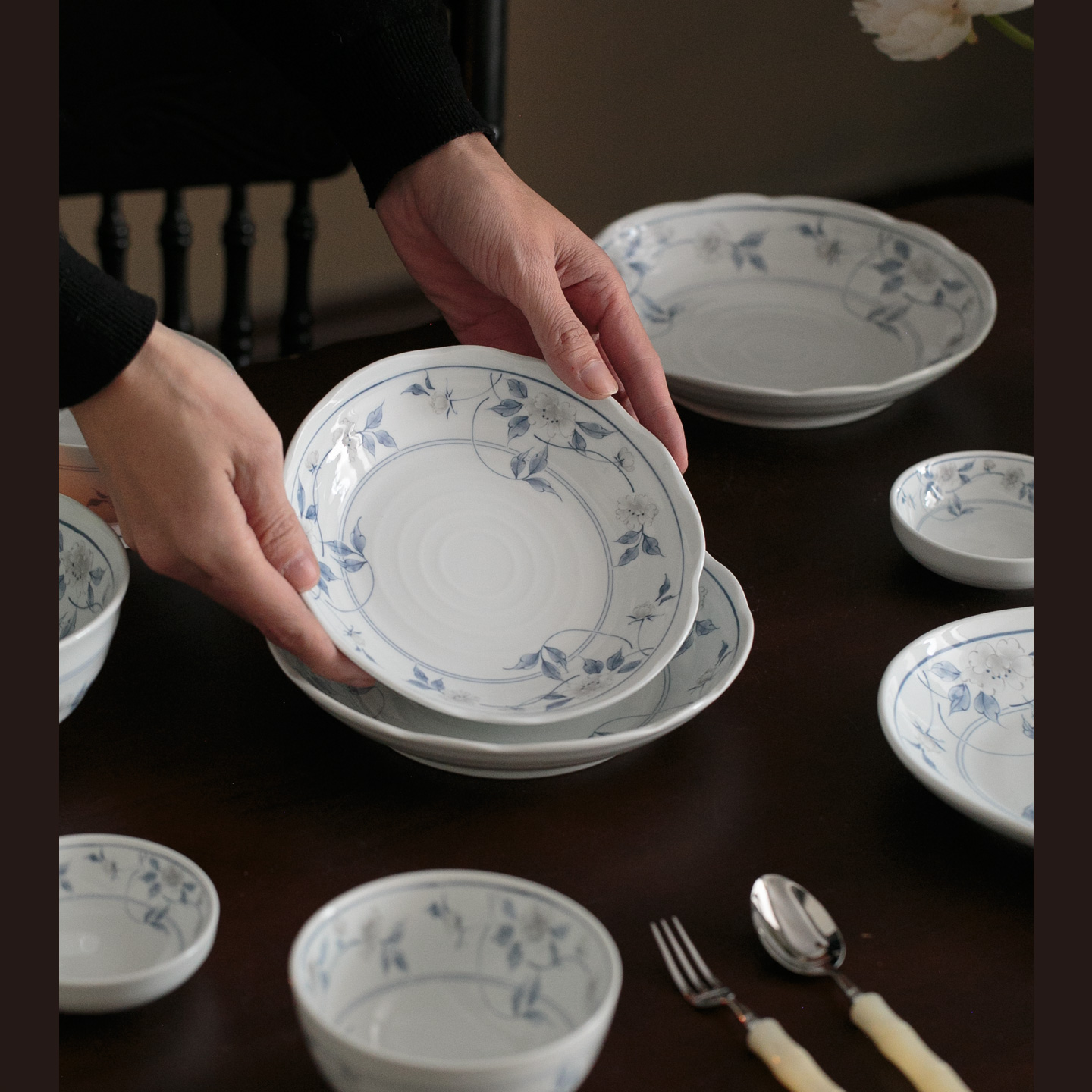 国风中古蓝藤花陶瓷釉下彩 家用餐具 菜深盘吃饭碗面碗汤碗鱼中式