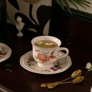 外单 日式中古复古陶瓷釉下彩咖啡杯碟 芝麻釉点茶具下午茶