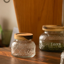 复古玻璃乌檀木密封罐 浮雕厨房储物罐食品咖啡豆收纳防潮茶叶