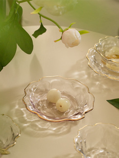 复古中玫瑰玻璃碗盘碟子 法式 餐具小吃盘水果盘玻璃可爱家用甜品