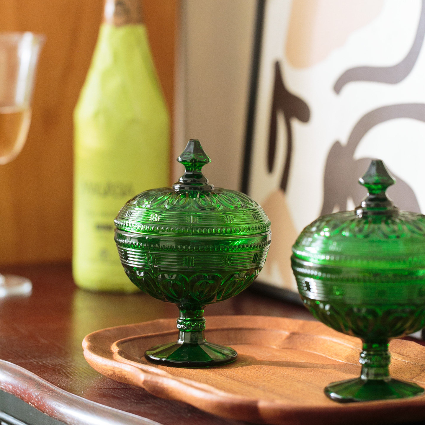 中古祖母绿复古风玻璃带盖化妆棉牙签线收纳罐 糖罐 储物罐首饰盒,家居饰品,储物罐,淘宝优惠券,粉丝福利购,淘宝优惠卷