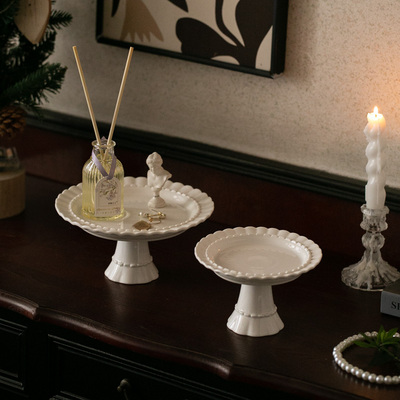 法式陶瓷中古高脚盘 化妆品收纳 首饰收纳装饰蛋糕甜点水果盘复古