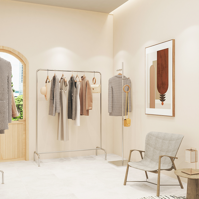 不锈钢架子男女衣服货架落地中岛衣架简约挂衣服装店展示架子衣架