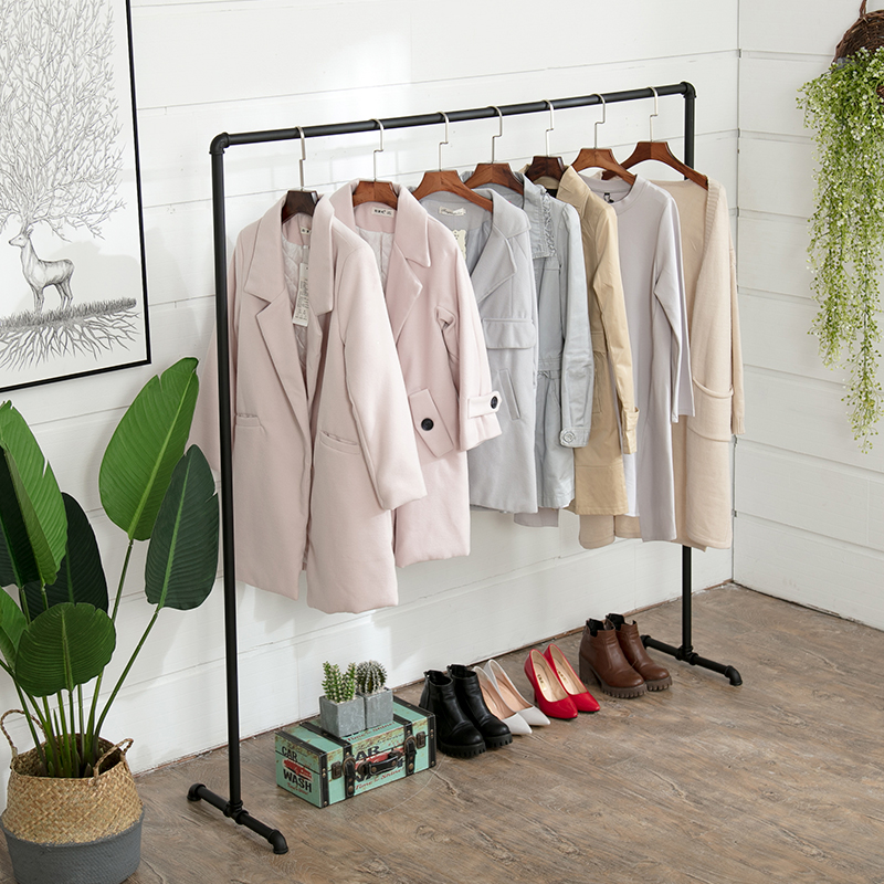高档铁艺服装架 服装店衣架展示架挂衣服架子落地式货架复古侧挂