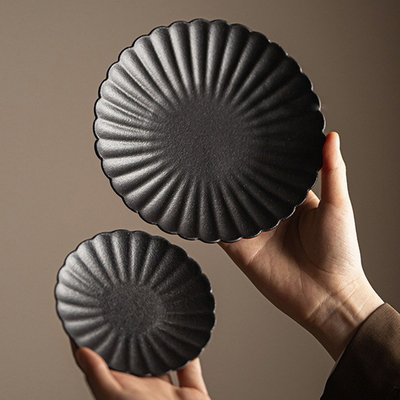 复古做旧窑变菊花瓣边陶瓷茶点盘