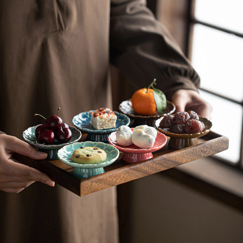 复古莲花窑变陶瓷高脚水果盘