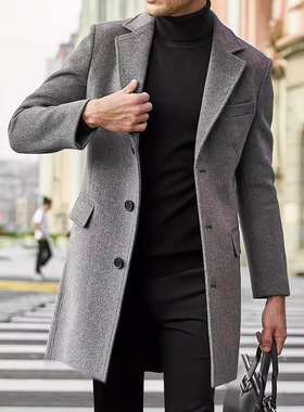 Men's mid-length suit overcoat优质商务男装英伦中长款西装大衣