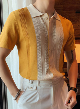 Original men's wear夏季针织Polo衫宽松休闲男士纯色短袖t恤上衣