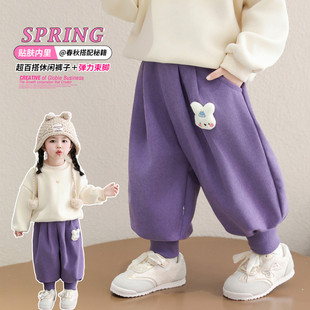 2025新款春季可爱卡通紫色休闲裤男女童百搭宽松长裤90-140cm