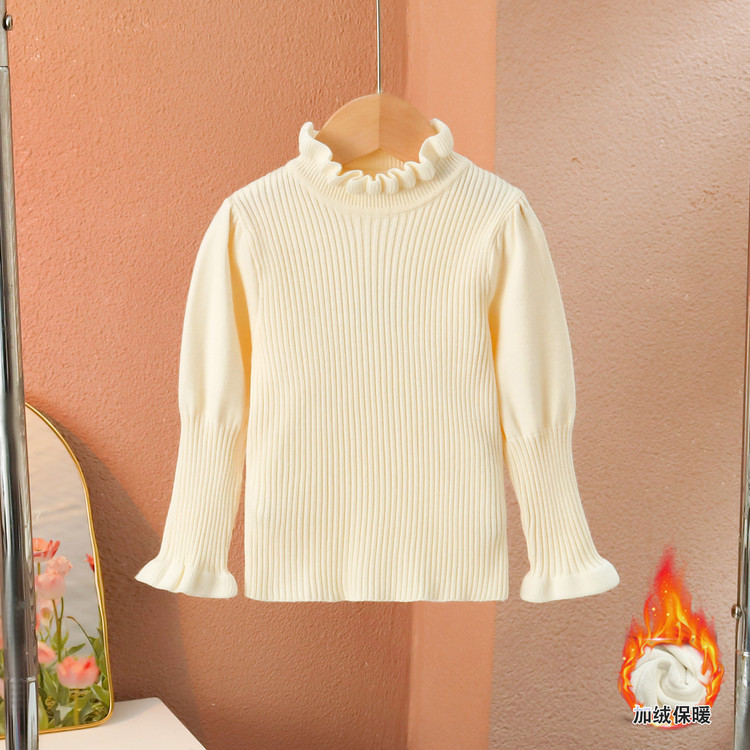 2025新款秋冬加绒保暖米色高领毛衣女童时尚百搭打底衫上衣