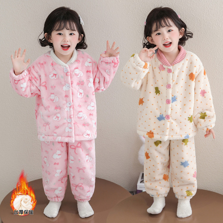 2025新款秋冬儿童加厚保暖家居服男女童可爱卡通睡衣舒适柔软