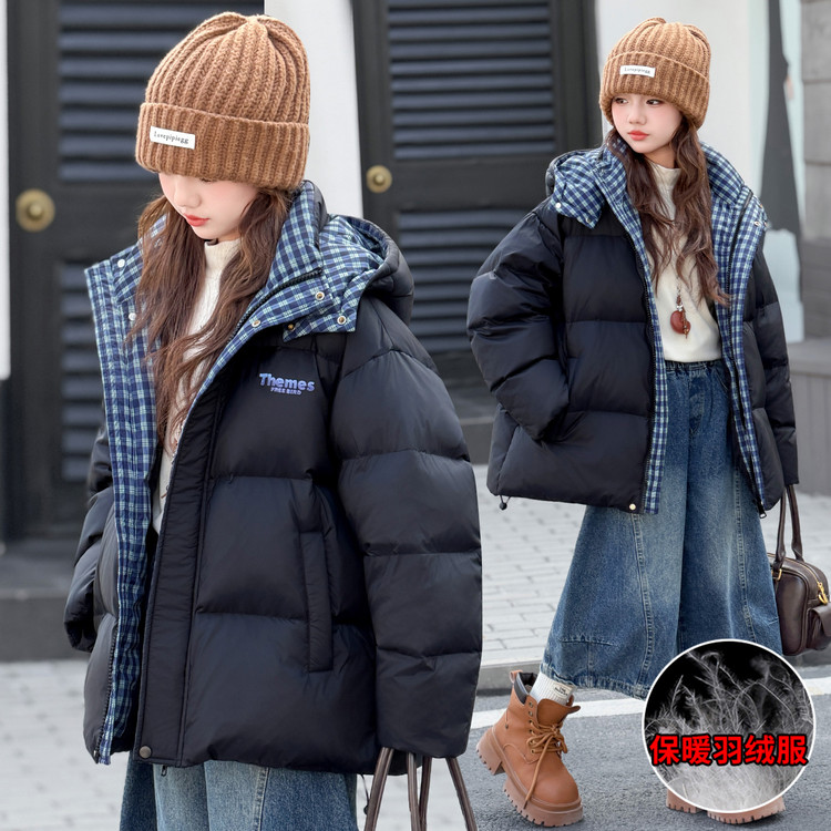 2025新款冬季保暖羽绒服女童时尚连帽外套百搭加厚冬装潮