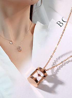 时光沙漏玫瑰钛钢锁骨链送礼物