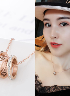 三环罗马数字粘钻项链