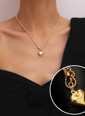 爱心吊坠luck项链现货欧美钛钢