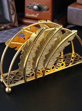 欧式金色羽毛镂空金属纸巾架摆件