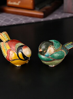 创意彩绘金属小鸟首饰盒摆件