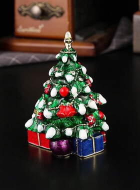 圣诞树珐琅彩磁吸防尘首饰盒