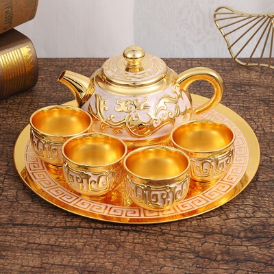 中式古典风格金白色茶具套装