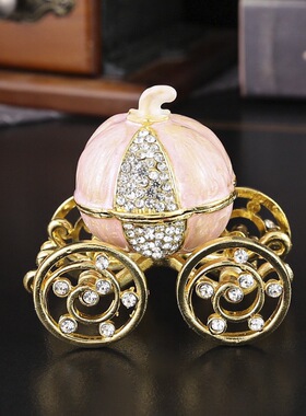 珐琅彩镶钻婴儿车南瓜马车首饰盒