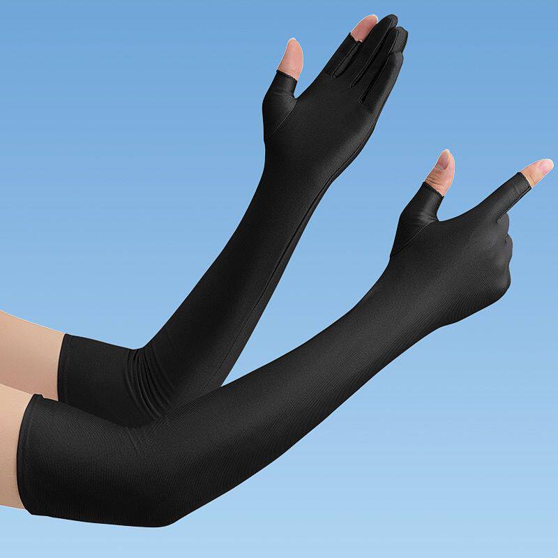 夏季防晒薄款手套女长款露二指触屏长袖出行开车遮阳防紫外线袖套