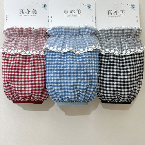 新款短款花边格子袖套女洋气办公手袖羽绒服防脏袖头学生上班套袖