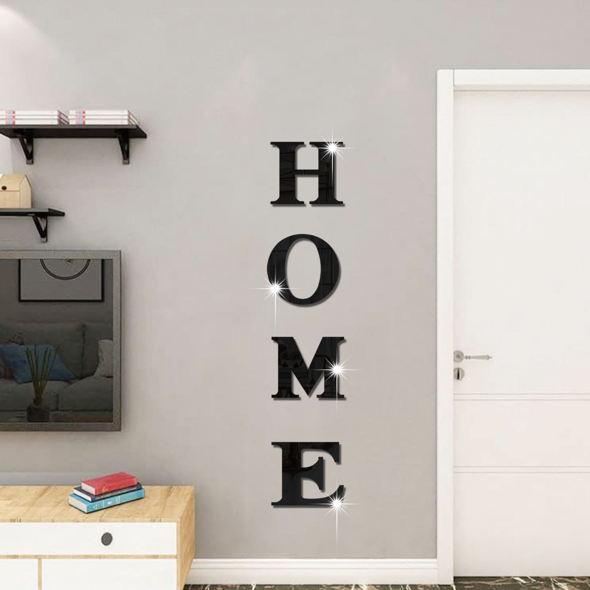 镜面亚克力英文字母home标志遮丑美化装饰卧室客厅不伤墙贴纸壁画