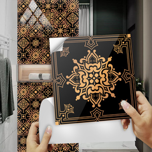 鎏金花纹地板楼梯墙面瓷砖贴家居翻新厨房浴室美化装饰自粘墙贴纸