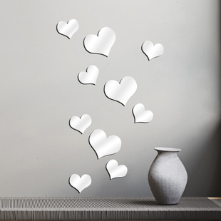 爱心3D立体镜面墙贴亚克力美化遮丑钉眼装饰贴纸自粘卧室客厅定制