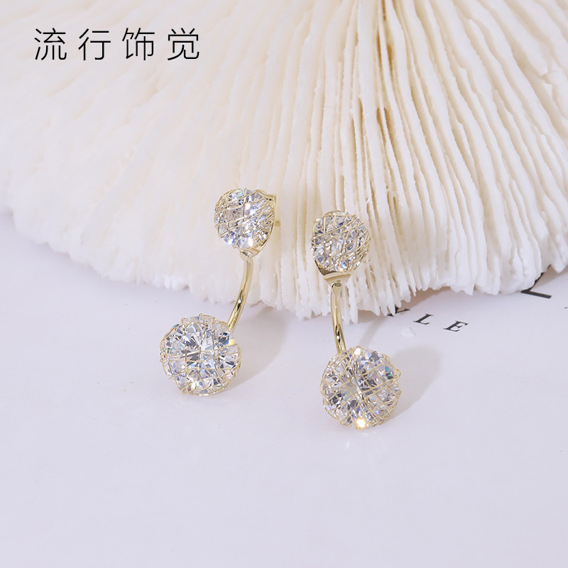 流行饰觉 S925银针圆钻网包绕线后挂式耳环日韩简约时尚耳饰品女