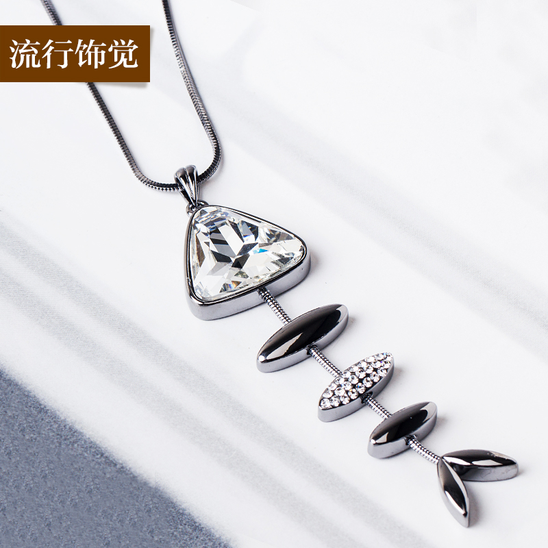 流行饰觉 韩版可爱小鱼骨头造型水晶长项链精致奥钻镶嵌个性配饰