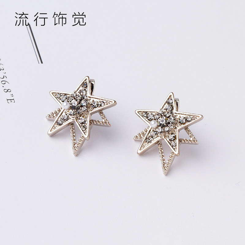 流行饰觉 S925银针星星镶钻后挂式耳钉日韩时尚个性气质耳饰女