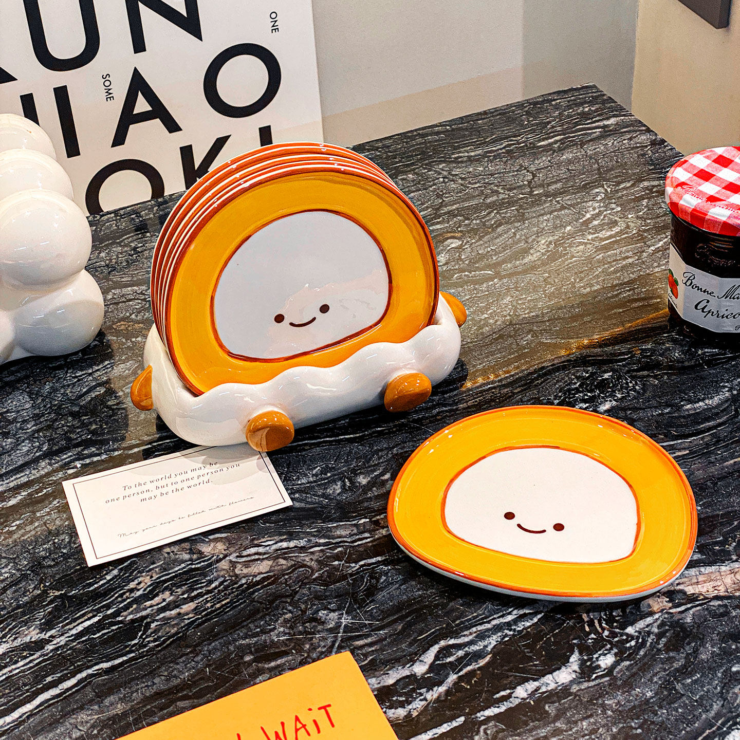 可爱吐骨碟套装家用餐桌陶瓷食物垃圾渣盘奶油风甜点水果盘餐具