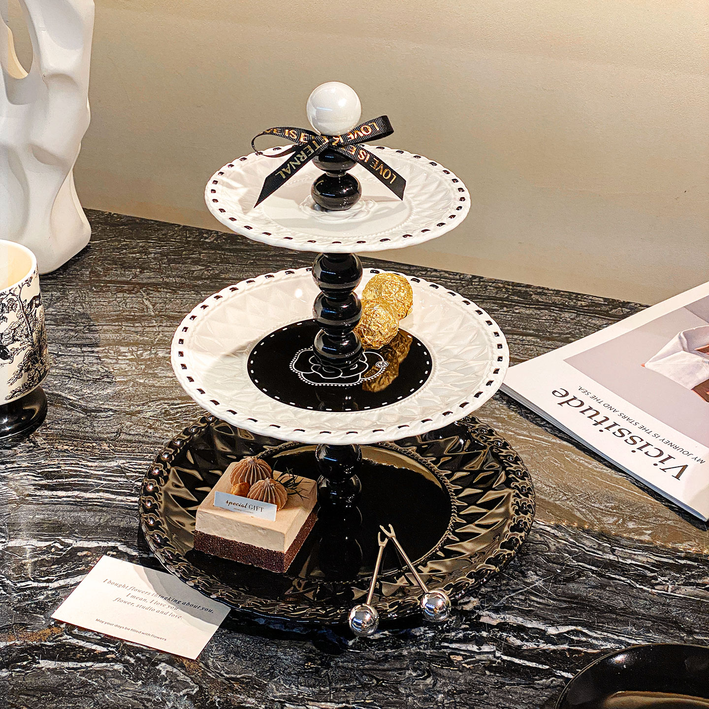 轻奢高档陶瓷果盘客厅糖果零食收纳篮法式复古乔迁之喜待客水果盘