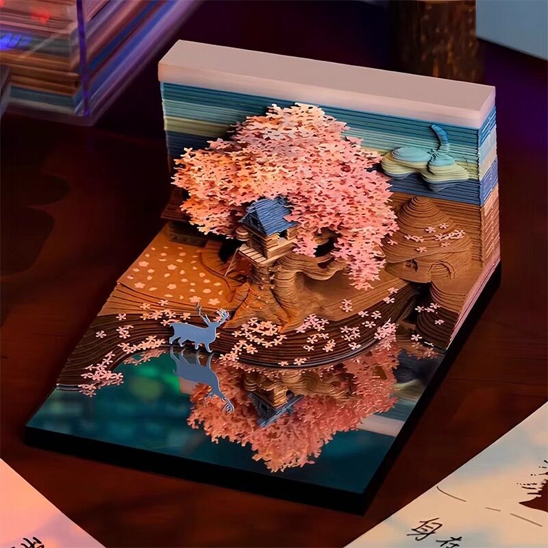 创意纸雕台历樱花全景树屋纸雕3D立体模型手撕便签纸专属定制礼物