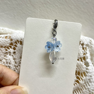 清冷蓝|原创手作清冷小花水滴包挂件小巧拉链扣头手机挂坠礼物