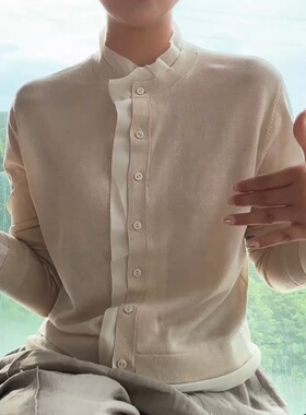 老钱风松弛感女装早秋季设计感高级百搭宽松拼接针织开衫长袖上衣