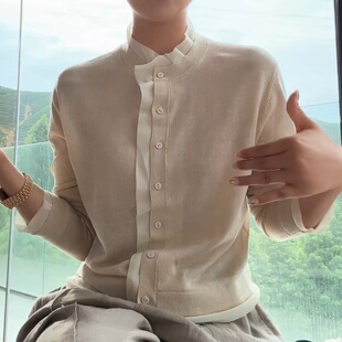 老钱风松弛感女装 设计感高级百搭宽松拼接针织开衫 长袖 上衣 早秋季