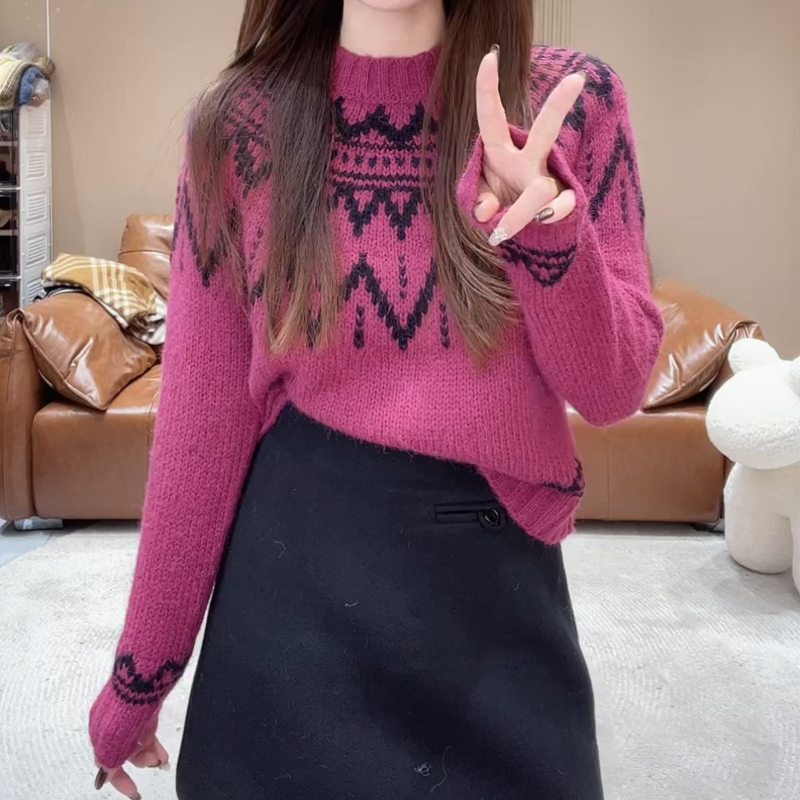 紫色提花刺绣长袖针织衫女秋冬2026新款韩系减龄百搭洋气内搭上衣,女装/女士精品,毛针织衫,淘宝优惠券,粉丝福利购,淘宝优惠卷