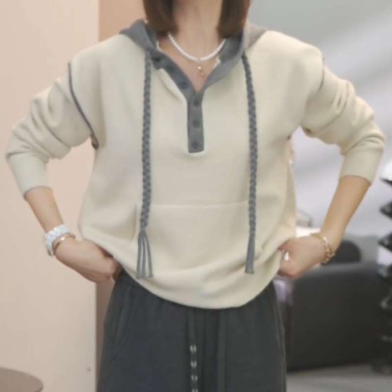 欧货拼色连帽短外套女春秋季新款高级感时尚百搭独特宽松卫衣上衣
