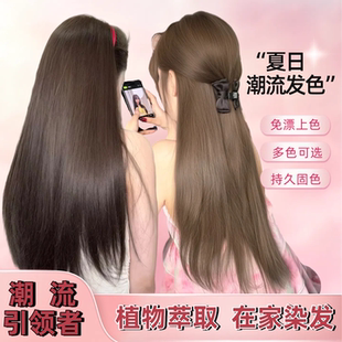 2025新款植物免漂染发膏黑茶冷棕色染发剂遮白发树莓红奶咖奶茶棕