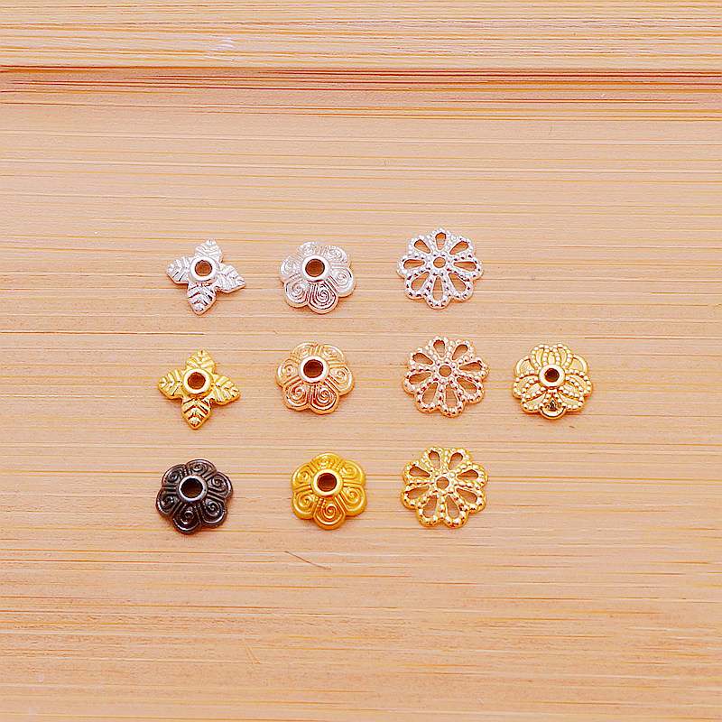 18K铜倒模树叶花托镂空蕾丝珠托