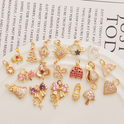 diy铜镀金14K镶锆吊坠