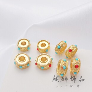 18K包金保色镶嵌石头配珠项链手链飞碟隔片diy手工饰品配件材料