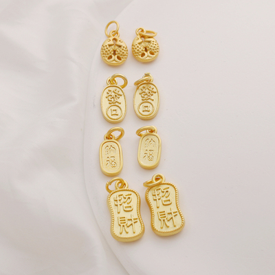 18K古法哑金包金保色招财纳福双鱼吊坠 项链 手链diy手工饰品镀金