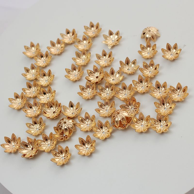 14K铜包金保色颗粒七瓣花朵花托珠托帽托项链手链diy手工饰品镀金