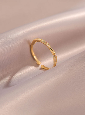 莫比乌斯轻奢锆石开口戒指女时尚高级感简约素圈小众设计感食指戒